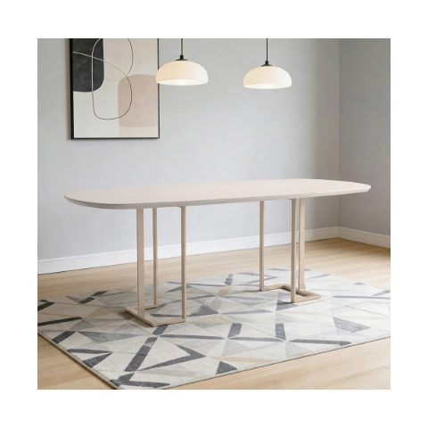 Mesa de Jantar 8 Lugares Retangular Orgânico com Vidro 200cm Pés Industrial Alina N01 Off White Cham