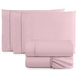 Jogo de Lençol Casal Size 4 Peças Percal 400 Fios Toque Macio Rosa - 1