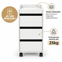 Ver imagem 2 de Carrinho Auxiliar Gaveteiro Madeira MDF Organizador Escritório 3 Gavetas - Branco