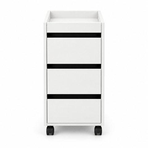 Carrinho Auxiliar Gaveteiro Madeira MDF Organizador Escritório 3 Gavetas - Branco