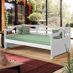Sofá Cama Madeira Maciça Com Colchão Solteiro Branco Shop JM - 2
