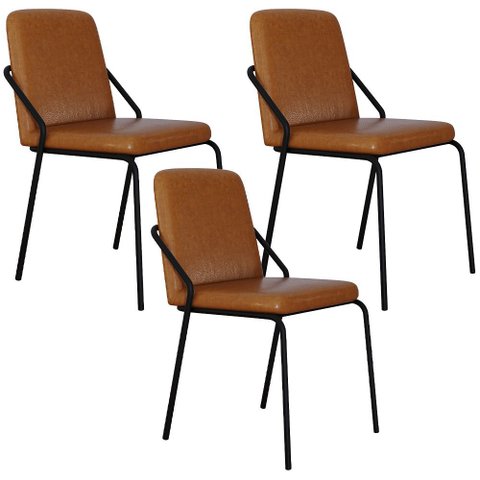 Kit 03 Cadeiras Estofada para Sala de Jantar Loft Preto C01 Courino Caramelo - Lyam Decor