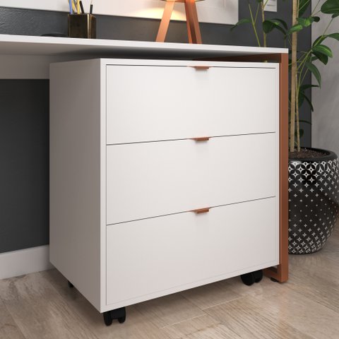 Gaveteiro Multiuso 3 Gavetas Organizador Branco com Rodízio Office Escritório
