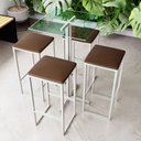 Ver imagem 1 de Conjunto Mesa Alta Bar Bistrô Quadrada Vidro 4 Bancos Estofado Don Castro Decor