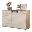 Ver imagem 1 de Cômoda 6 Gavetas 2 Portas Correr Rodizios - Freijó Off White