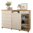 Ver imagem 2 de Cômoda 6 Gavetas 2 Portas Correr Rodizios - Freijó Off White