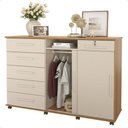 Ver imagem 3 de Cômoda 6 Gavetas 2 Portas Correr Rodizios - Freijó Off White