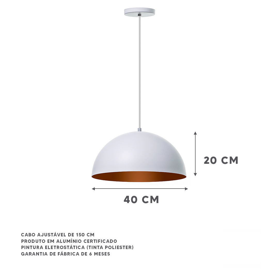 Lustre Pendente Interno Balcão Jantar Meia Lua 40 Cm Cor: Branco - 2