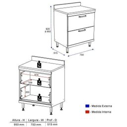 Balcão 2 Gavetas 70cm 5123 Sicília Multimóveis - 3