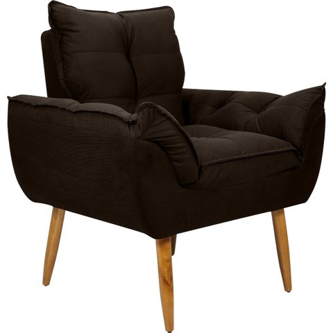 Poltrona Decorativa Opala Suede Azul:marrom