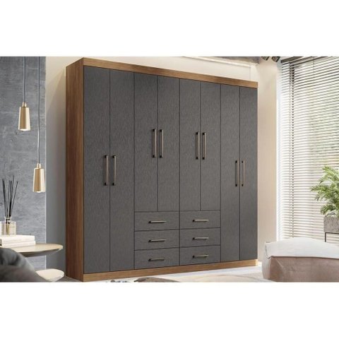 Guarda Roupa 8 Portas e 6 Gavetas Liverpool 8.6 Jatobá-grafite - Santos Andirá