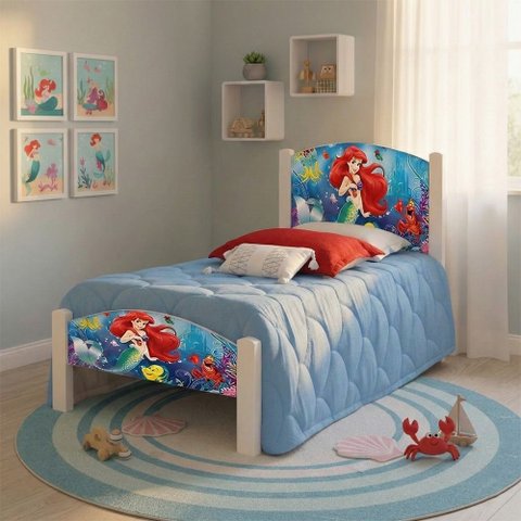 Cama Solteiro Infantil Adesivada Design Ariel para Quarto Infantil - Branco Ariel
