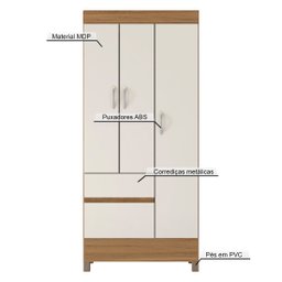 Guarda Roupa Solteiro 3 Portas e 2 Gavetas Wind - Amêndola Touch/off White - 5