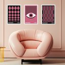 Ver imagem 2 de Kit 3 Quadros Bauhaus Rosa e Preto 33x24cm - com Vidro:moldura Branca