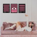 Ver imagem 1 de Kit 3 Quadros Bauhaus Rosa e Preto 33x24cm - com Vidro:moldura Branca