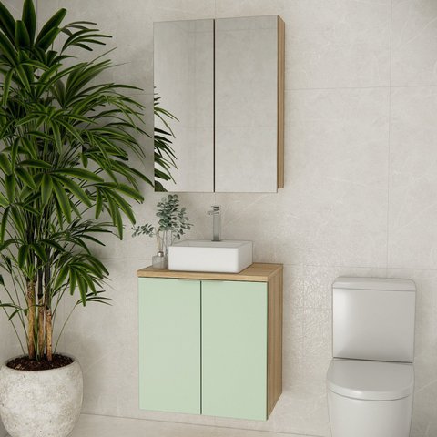 Conjunto de Banheiro com Cuba 60cm x 145 Nature Marrom/Carvalho/Verde
