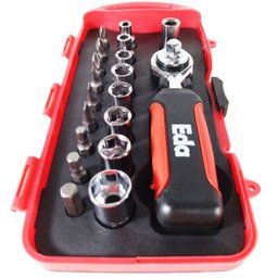 Jogo de Soquetes e Bits Com Chave Catraca 1/4 19 Peças 9JG - EDA - 1
