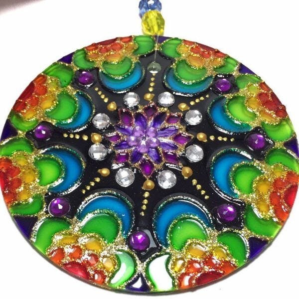 Mandala de Vidro Colorida Lua 10cm - 3
