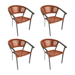 Kit 4 Cadeiras Gourmet Corda Náutica Laranja Terracota Base Alumínio Sofia Linha Plus - 1