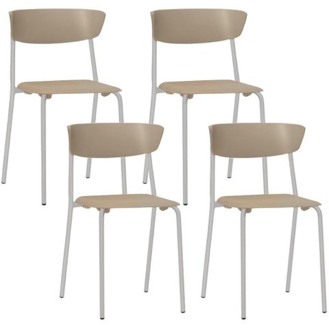 Kit 04 Cadeiras Empilhável Fixa Atom F02 Base Aço Cinza Nude - Lyam Decor