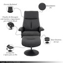 Ver imagem 6 de Kit 2 Poltronas de Massagem Reclinável e Giratória Detroit com Apoio de Pés Pu Preto G56 - Laura