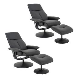 Kit 2 Poltronas de Massagem Reclinável e Giratória Detroit com Apoio de Pés Pu Preto G56 - Laura - 8