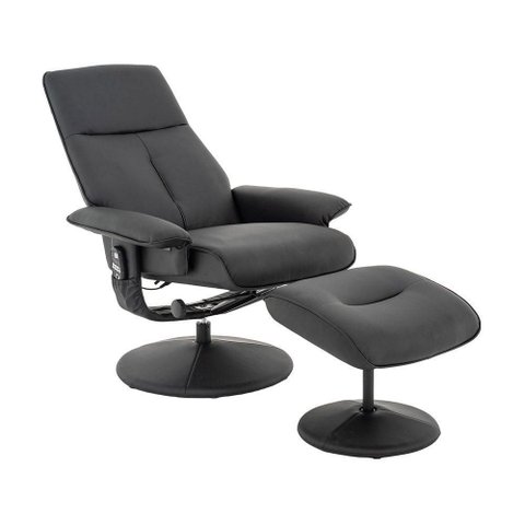 Kit 2 Poltronas de Massagem Reclinável e Giratória Detroit com Apoio de Pés Pu Preto G56 - Laura