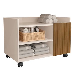 Gabinete Balcão para Banheiro com Rodinhas Off White Ripado Londres