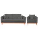 Ver imagem 1 de Kit Poltrona Living + Sofá 3 Lugares com Base Madeira Suede Cor:cinza