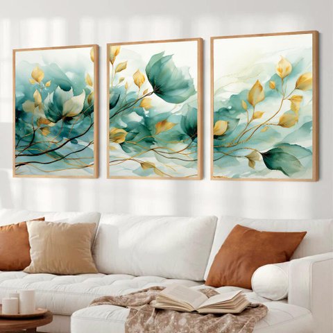 Kit Quadro Decorativo 3 Telas a Arte Das Flores Tacolado Moldura Caixa 3cm Madeira com Vidro 40 X 60