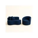Ver imagem 1 de Conjunto 01 Poltrona + Sofá Curvo Orgânico Nature Gaia Suede Azul Marinho - Montanaris Decor