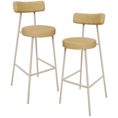 Kit 02 Banquetas Alta Bar Cozinha Sala de Jantar Aço Milão Arena L02 Couríssimo Fendi - Lyam Decor