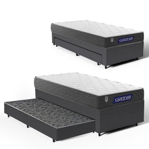 Cama Box + Colchão Gazin de Espuma D60 Double Face Force Up + Auxiliar de Espuma Solteiro 88 cm