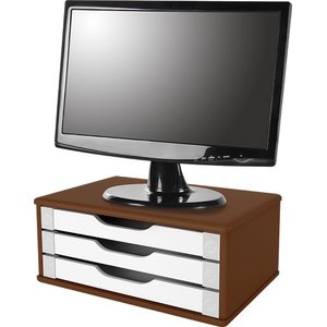 Conj 2 Suporte de Mesa Para Monitor Em MDF Tabaco Com 3 Gavetas Brancas Souza Referência 3345
