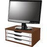 Conj 2 Suporte de Mesa Para Monitor Em MDF Tabaco Com 3 Gavetas Brancas Souza Referência 3345 - 1