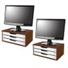 Conj 2 Suporte de Mesa Para Monitor Em MDF Tabaco Com 3 Gavetas Brancas Souza Referência 3345 - 2