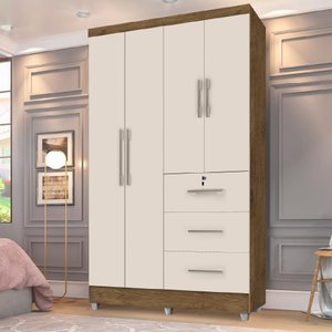Guarda Roupas Solteiro 4 Portas 3 Gavetas Tokio Jequitibá / Off White