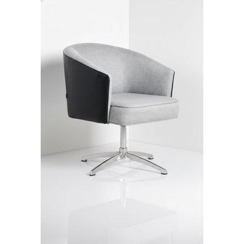 Poltrona Julia Giratoria Base Aluminio - Nobly Decor Cinza/Couro Preto