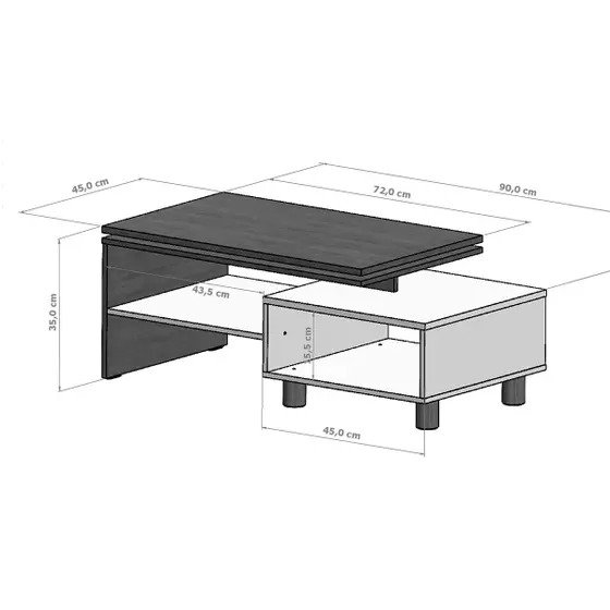 Mesa de Centro Decorativa Lima para Sala Tampo Duplo Design Moderno - Naturalle/preto - 3