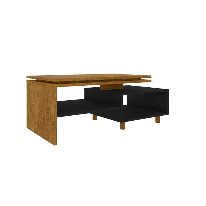 Mesa de Centro Decorativa Lima para Sala Tampo Duplo Design Moderno - Naturalle/preto - 5