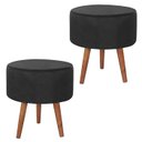 Ver imagem 1 de Kit 2 Puff Puf Redondo Pes Palito 44x40cm Suede Preto MPassos