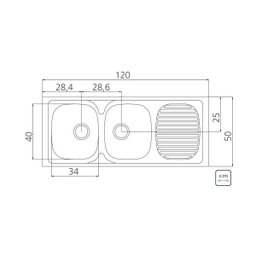 Pia de Apoio Tramontina Stratta 2C 34 EX em Aço Inox 120 x 50 cm com 2 Cubas - 2
