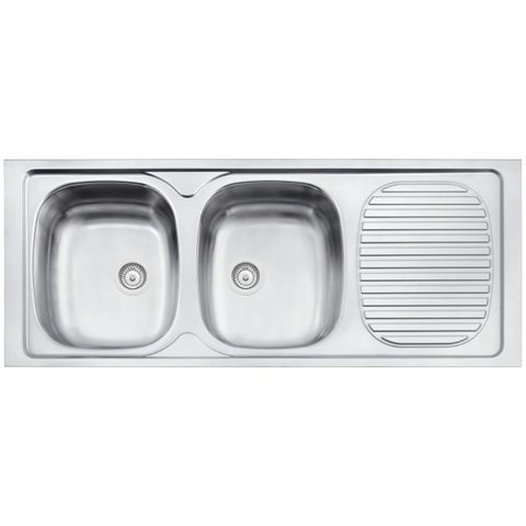 Pia de Apoio Tramontina Stratta 2C 34 R em Aço Inox 120 x 50 cm com 2 Cubas