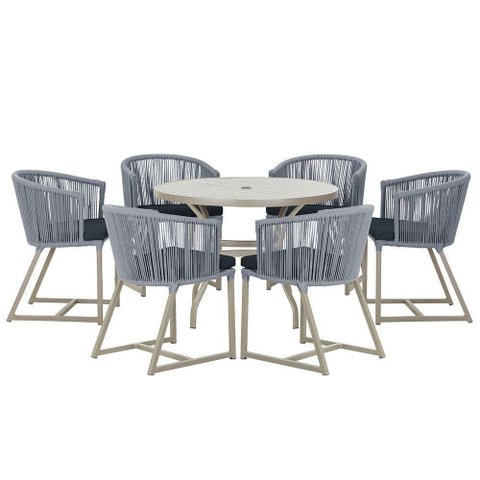 Mesa e 6 Cadeiras de Jantar Noronha Fendi E12 Trama Original Prata