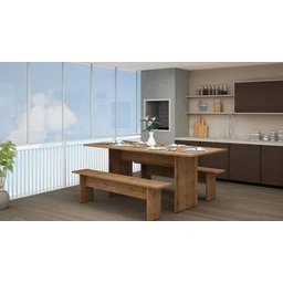 Conjunto Tunisia Mesa e 2 Bancos Madeirado - Gelius - Madeira - 1