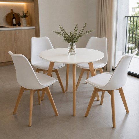 Conjunto Leda Mesa 90cm Compacta & 4 Cadeiras Leda Branca