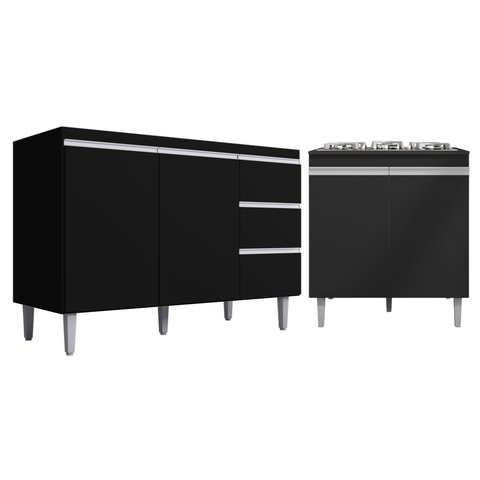 Kit Balcão Gabinete para Pia Andreia 120cm C/ Balcão Cooktop 4 ou 5 Bocas - Ajl Móveis Kit Balcão Ga