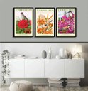 Ver imagem 1 de Kit 3 Quadros Passarinhos Flores Colorido 24x18cm - com Vidro:moldura Preta