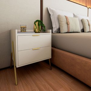 Mesa de Cabeceira Retrô com 2 Gavetas Asher 63cm