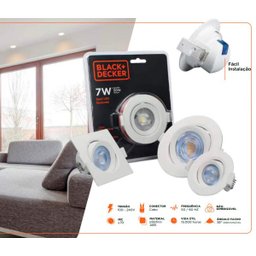 Spot LED Quadrado Black + Decker 10W Branco Frio - 2 Spot LED Quadrado Black + Decker 10W Branco Frio - 2